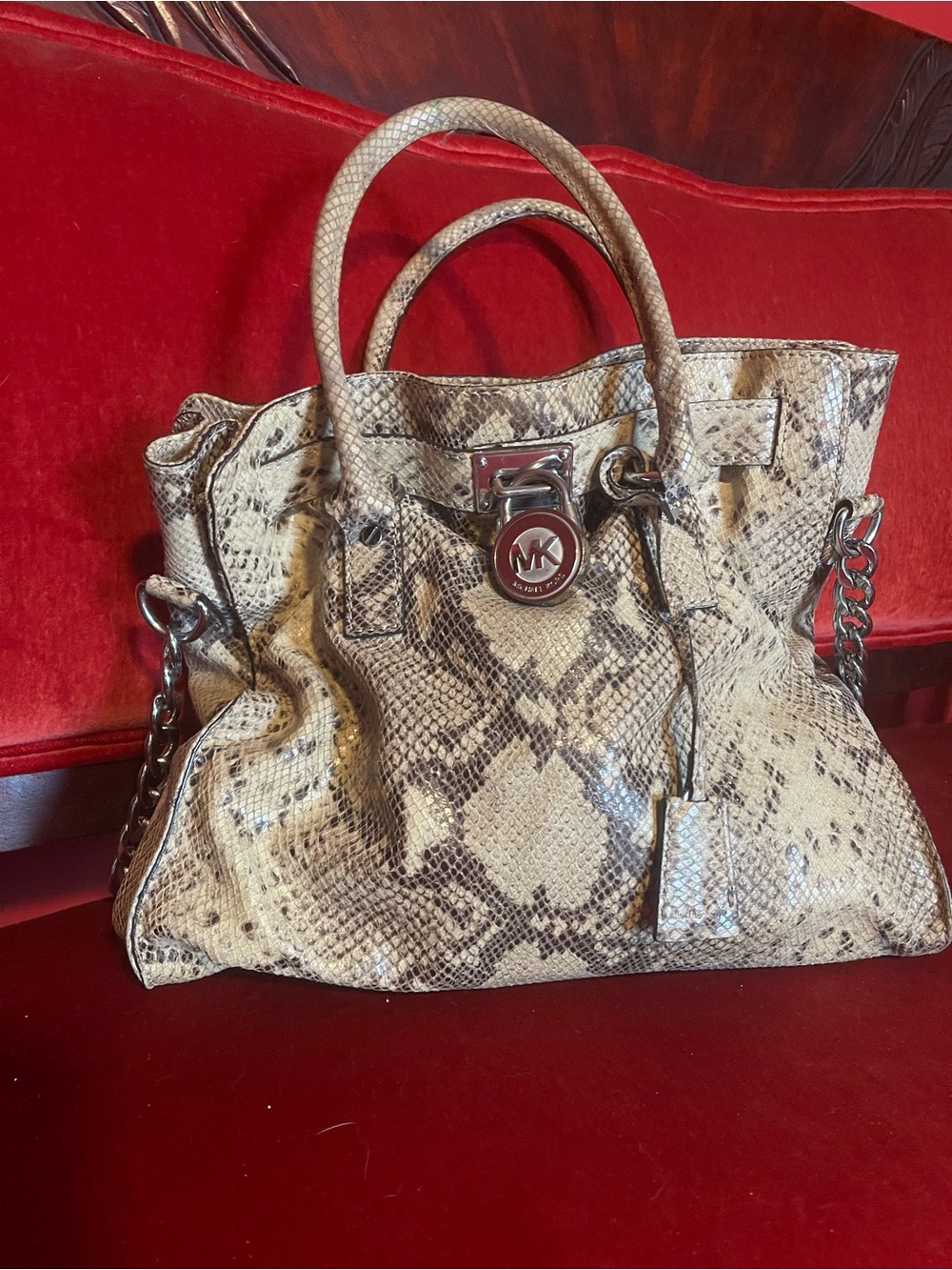 Michael Kors Tan Snake-Print Leather Shoulder Bag